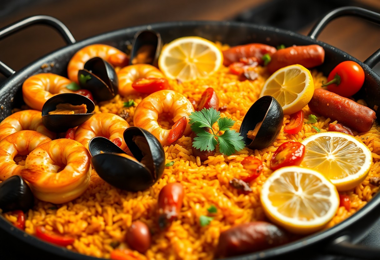 Spanish Paella with Seafood and Chorizo