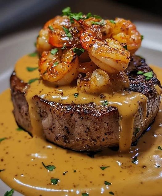 Surf and Turf Perfection: Steak with Creamy Cajun Shrimp Sauce