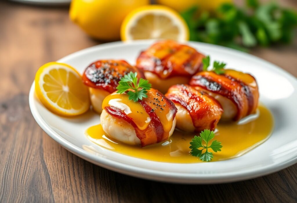 Bacon-Wrapped Scallops with Lemon Butter Sauce: A Gourmet Delight Made Easy