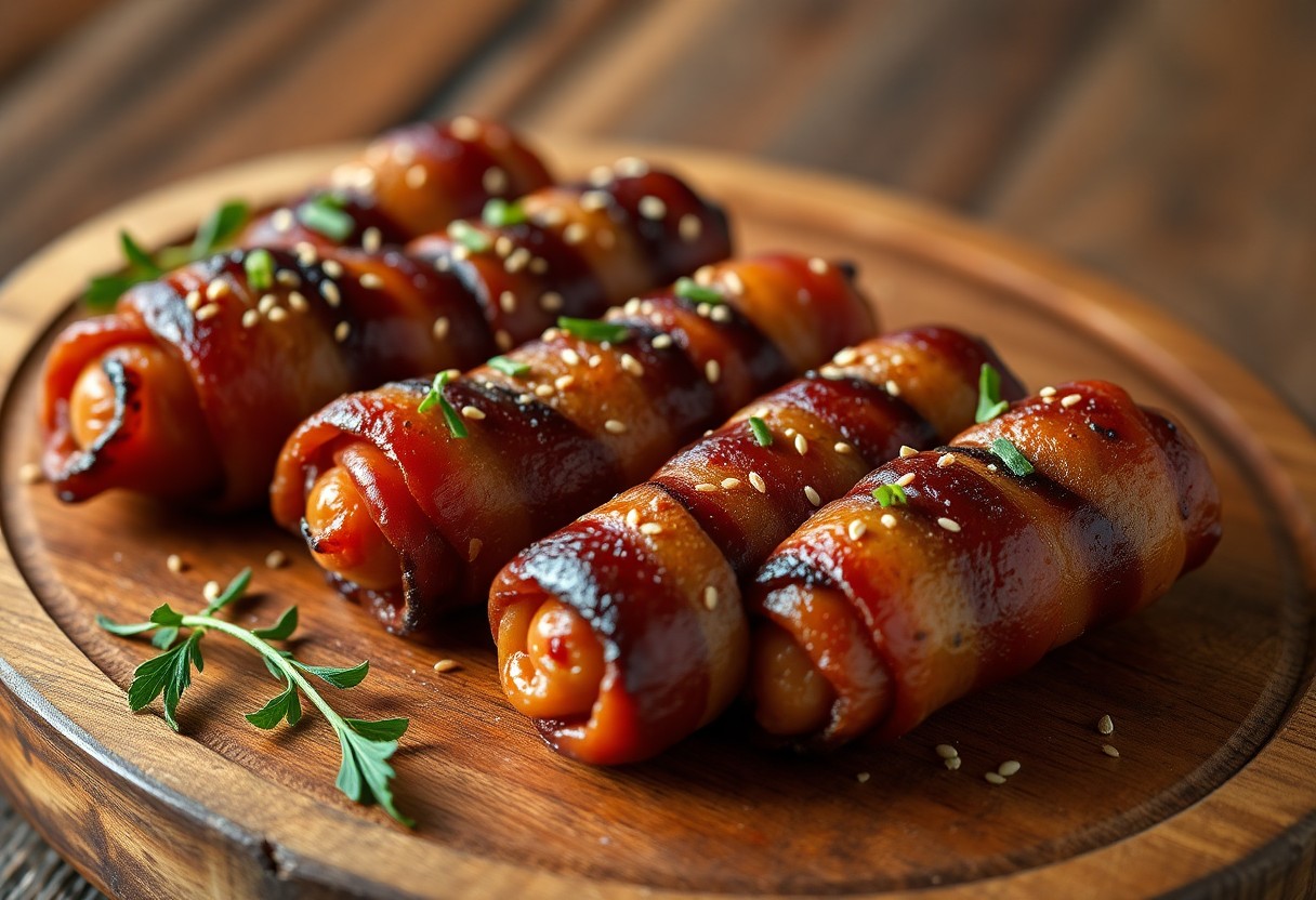 Candied Bacon Wrapped Mini Sausages