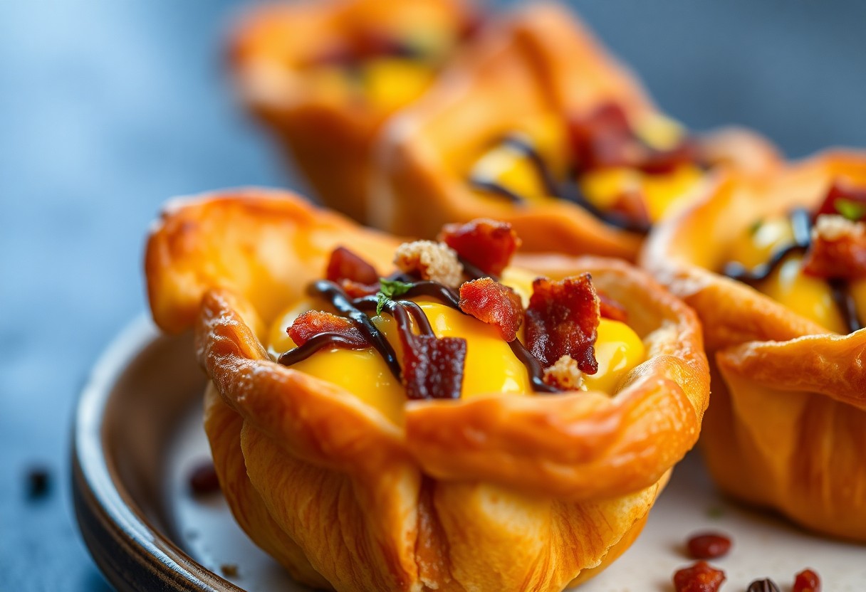 Cheddar, Bacon, and Chocolate Croissant Cups