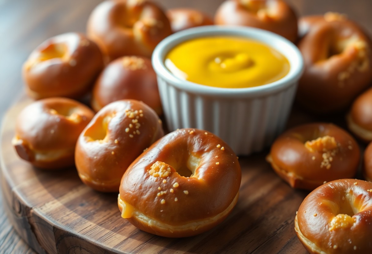 Cheddar-Stuffed Pretzel Bites with Mustard