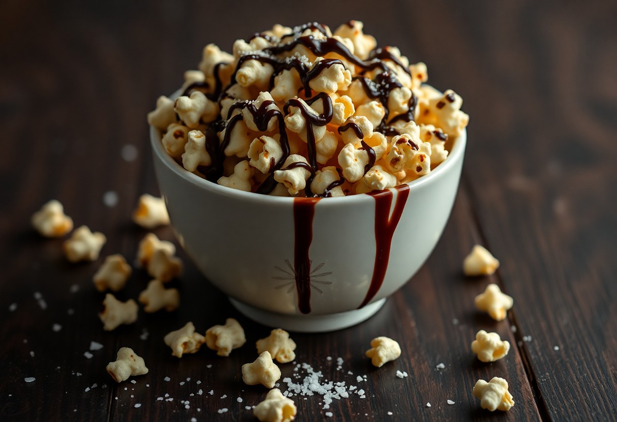 Chocolate Drizzled Popcorn with Sea Salt