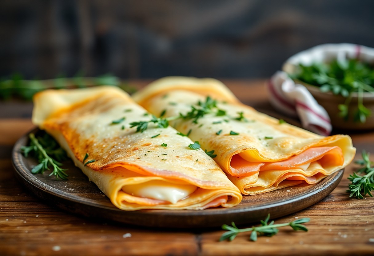 French Savory Crepes with Ham and Cheese