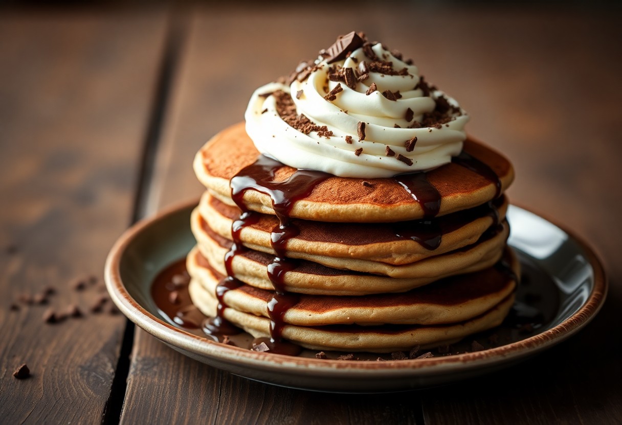 Hot Chocolate Pancakes with Whipped Cream Topping