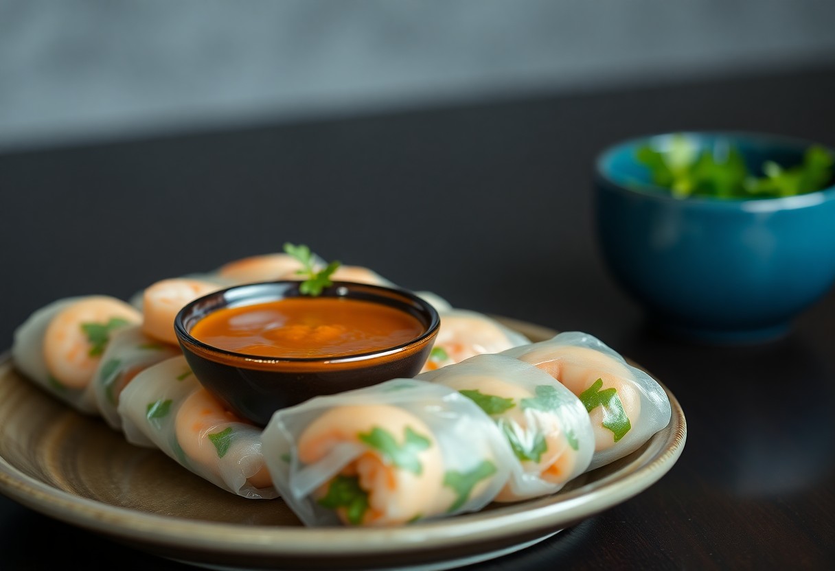 Thai Shrimp Spring Rolls with Peanut Sauce