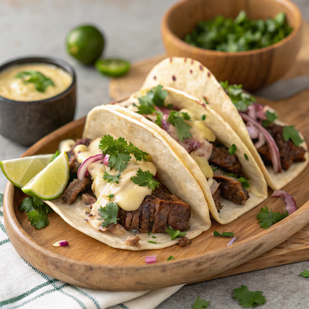 BBQ Brisket Tacos with Dubliner Cheese Sauce