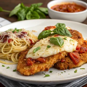 Chicken Parmigiana with a Mozzarella and Parmesan Crust