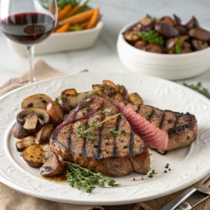 "Grilled T-Bone Steaks with Thyme Mushrooms: A Perfect Steakhouse Dinner"