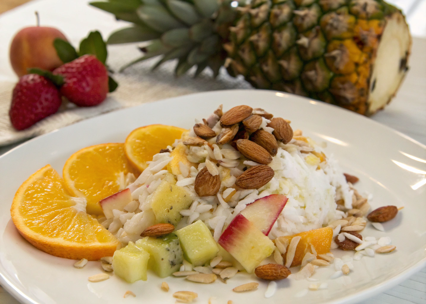 Ambrosia with Coconut and Toasted Almonds: A Classic Dessert with a Nutty Twist