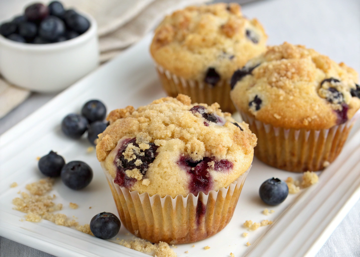Blueberry Vanilla Crunch Muffins With a Buttery Streusel Topping