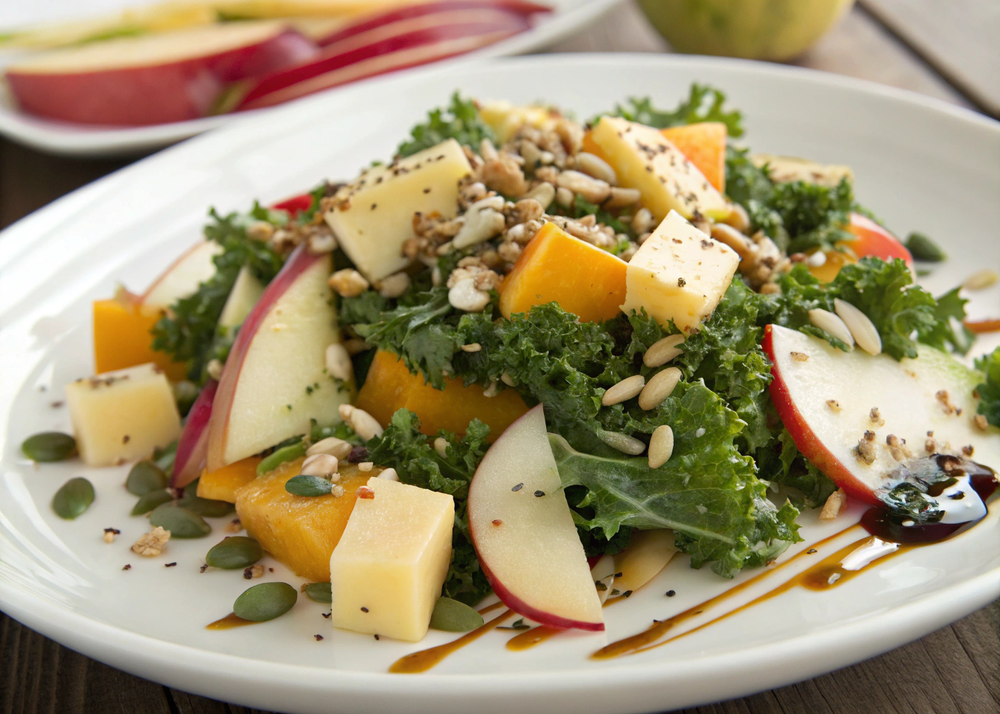 Cheddar Apple Kale Salad With Cider Vinaigrette and Toasted Seeds