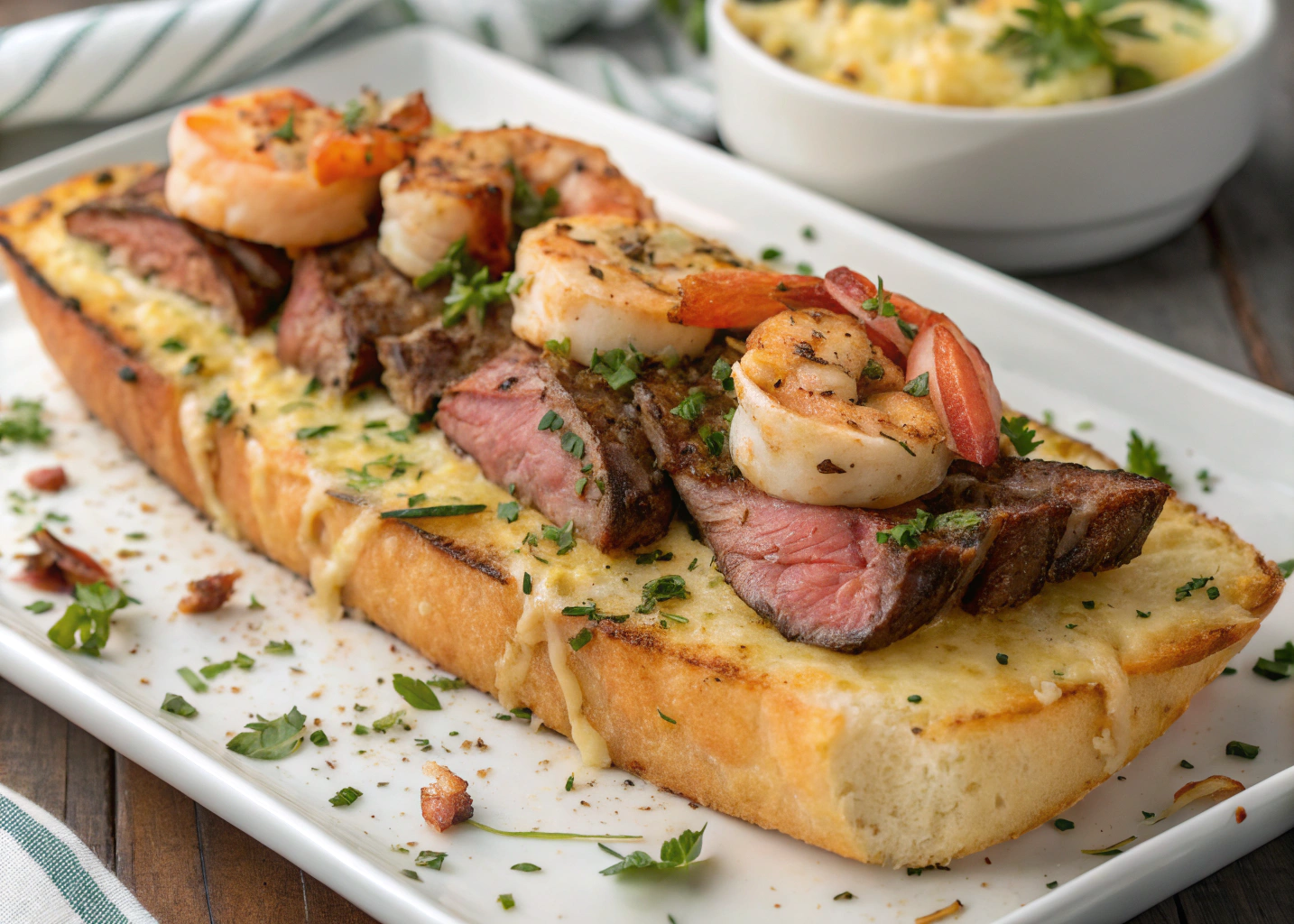 Cheesy Garlic Bread Meets Steak and Shrimp: My Go-To Party Dish That Disappears Fast