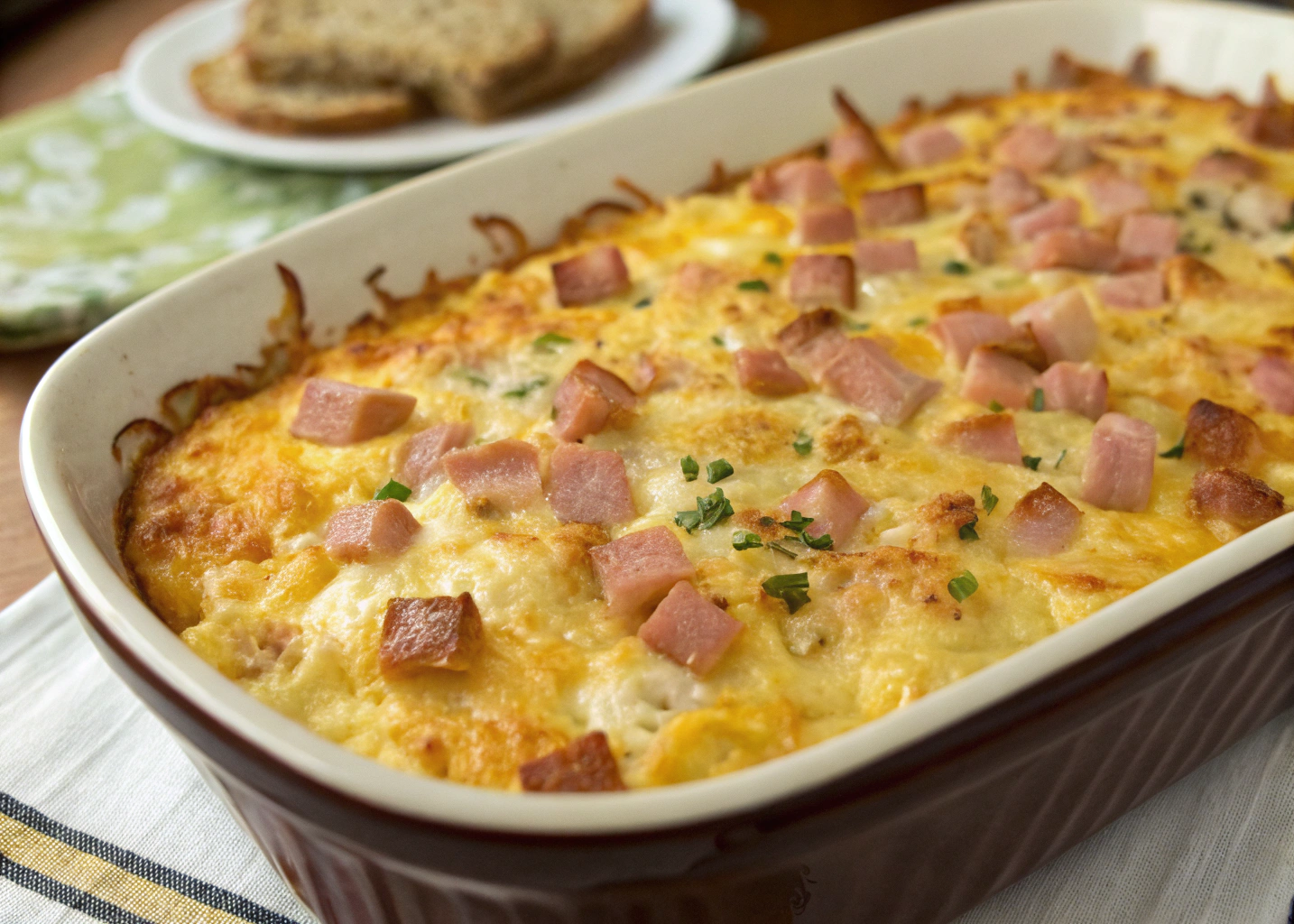 Cheesy Ham and Hash Brown Breakfast Casserole