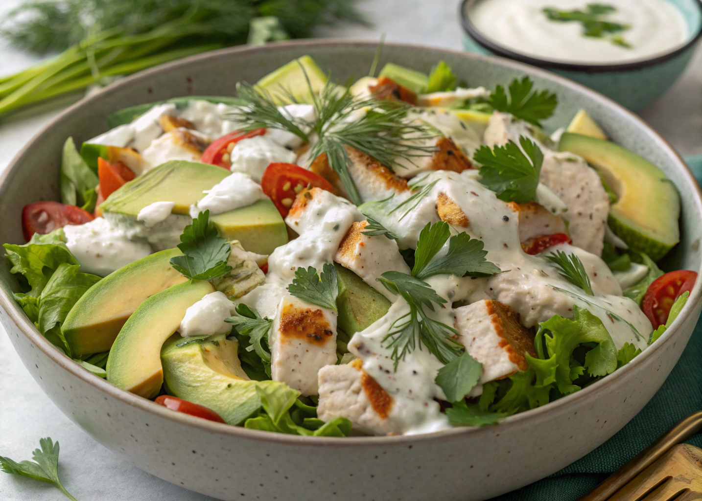 Chicken Tzatziki Avocado Salad With Fresh Herbs and Creamy Dressing