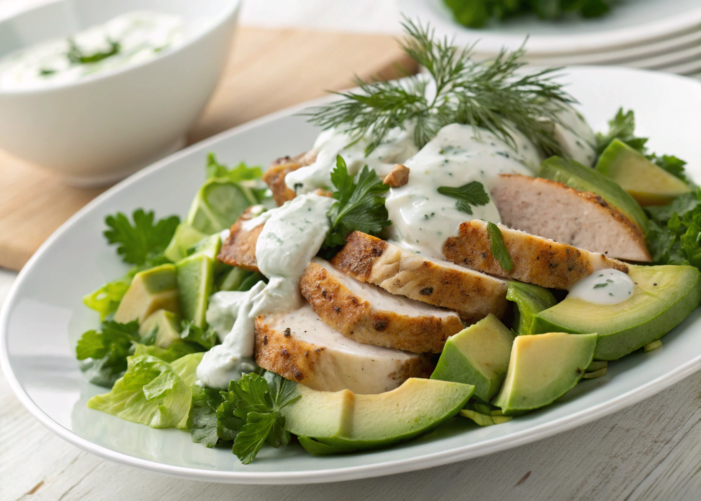 Chicken Tzatziki Avocado Salad With Fresh Herbs and Creamy Dressing