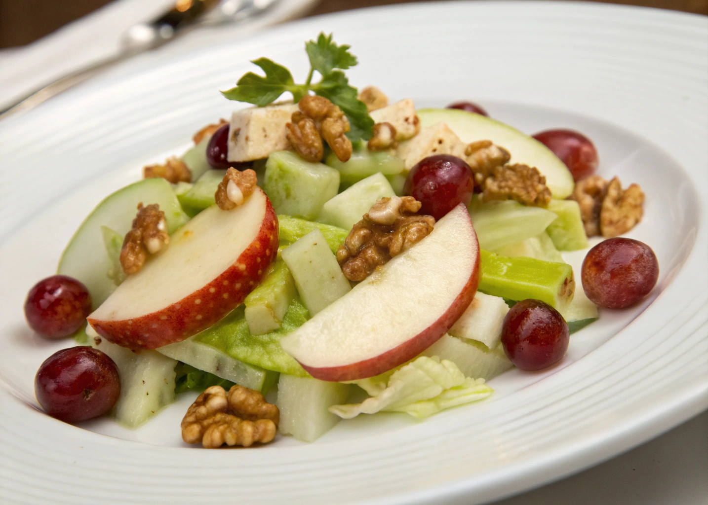 Classic Waldorf Salad with Apples, Grapes, and Crunchy Celery
