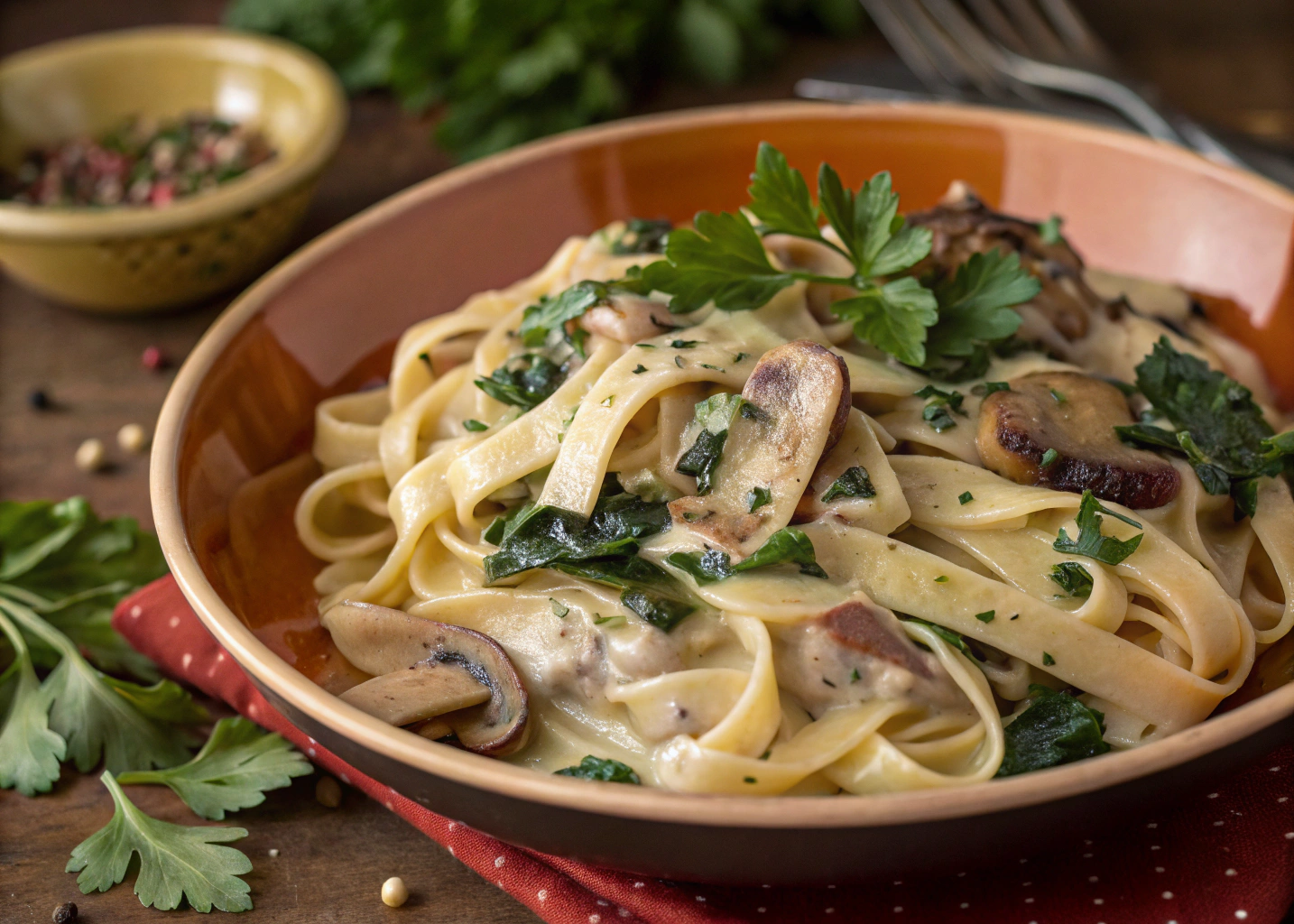 Creamy Fettuccine with Swiss Chard and Mushrooms – A Hearty Pasta Dish