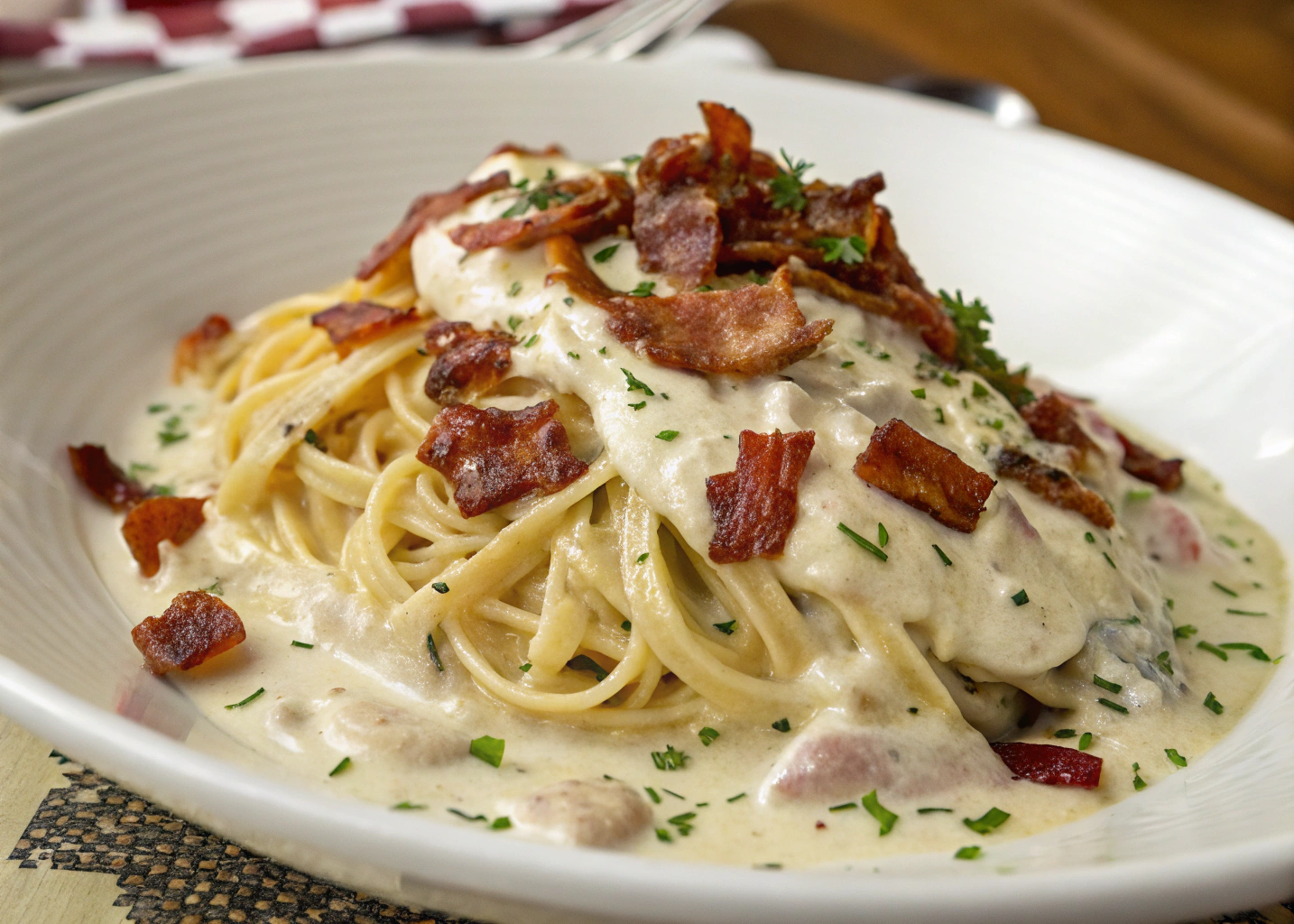 Creamy Sauce, Crispy Bacon, and Juicy Protein—Make Olive Garden’s Carbonara at Home