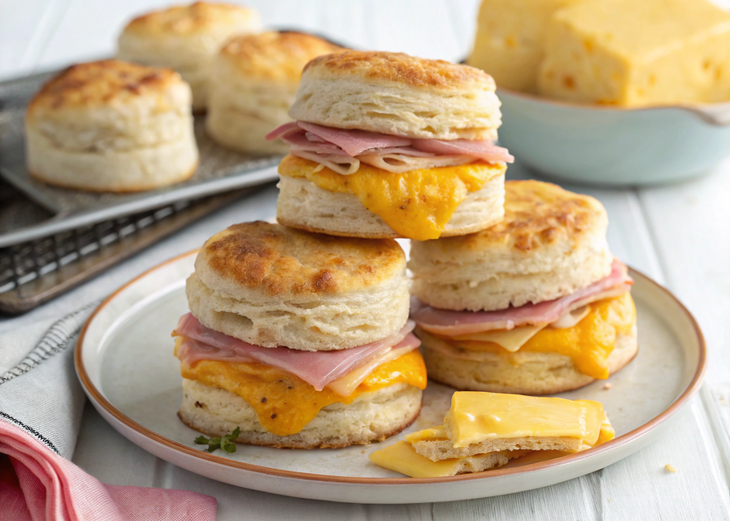 Easy Ham and Cheese Biscuit Stacks – A Quick & Tasty Breakfast Idea