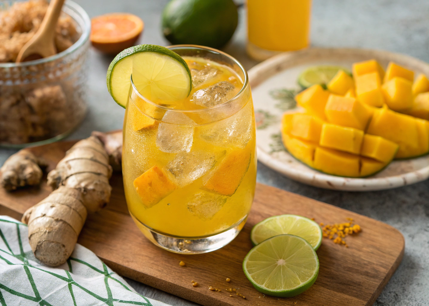 Fiery Golden Mango Tonic With Ginger, Turmeric, and Fresh Citrus