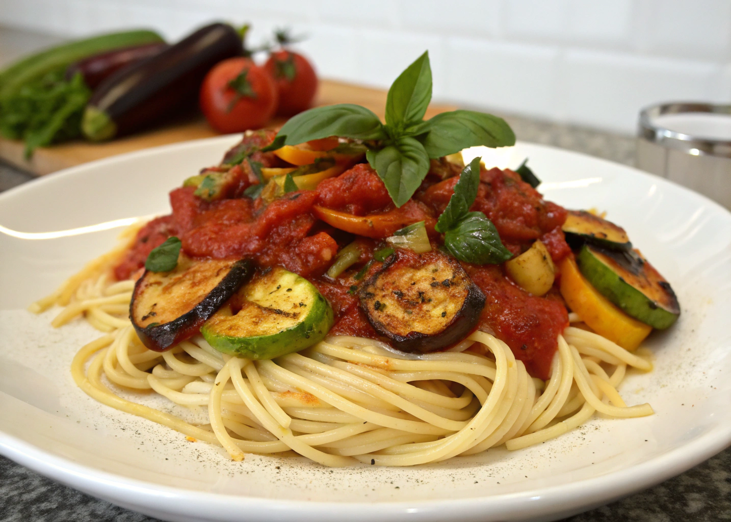 Flavorful Pasta with Marinara Sauce and Grilled Vegetables – A Healthy Twist