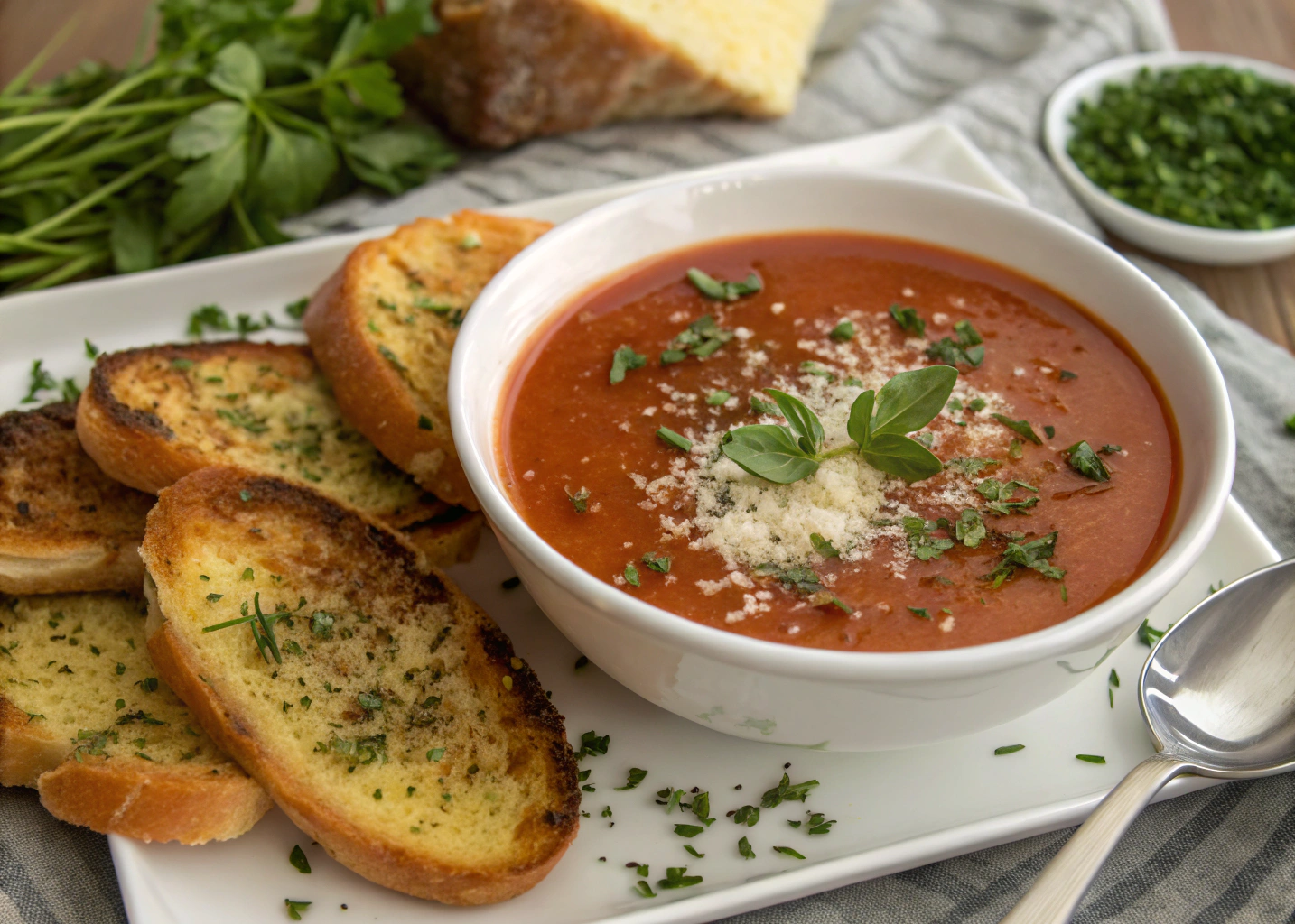 Homemade Fresh Tomato Soup with Crispy Herb Toasts – A Cozy Meal