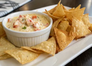 Hot Crab Rangoon Dip with Wonton Chips = The Most Addicting App Yet