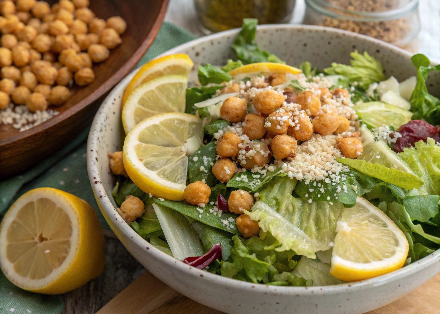 Lemon Parmesan Sesame Salad With Crunchy Chickpeas and Greens