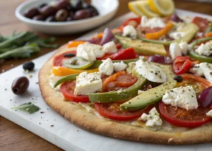 Mediterranean Pizza with Fresh Veggies and Tangy Feta