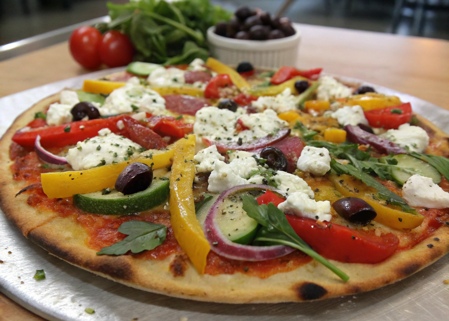 Mediterranean Pizza with Fresh Veggies and Tangy Feta