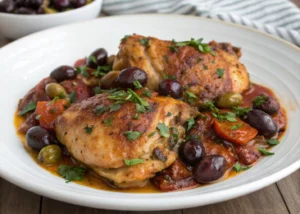 One-Pot Harissa and Olive Braised Chicken Thighs
