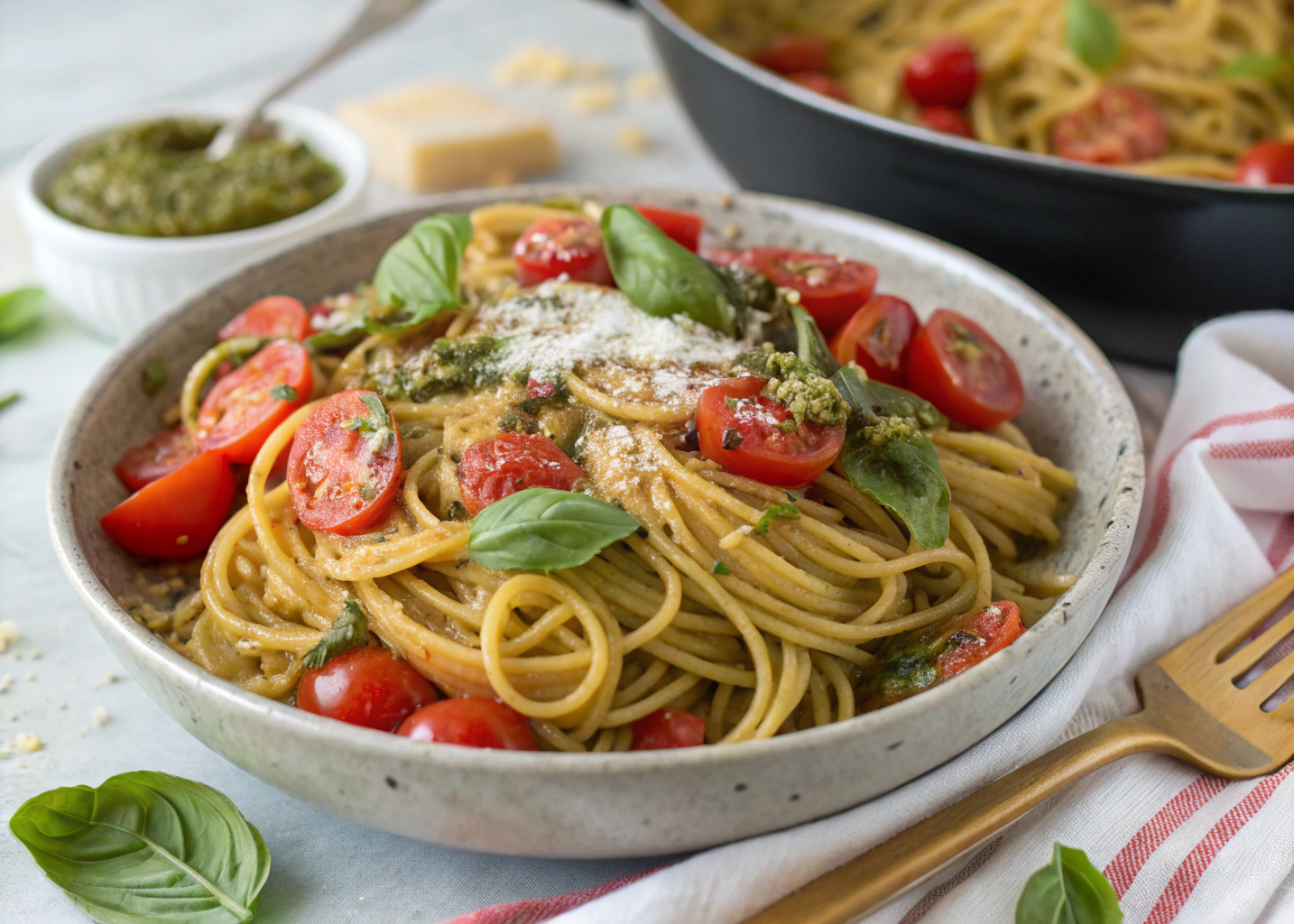 One-Pot Tomato Basil Pesto Pasta: A Quick & Flavorful Weeknight Dinner