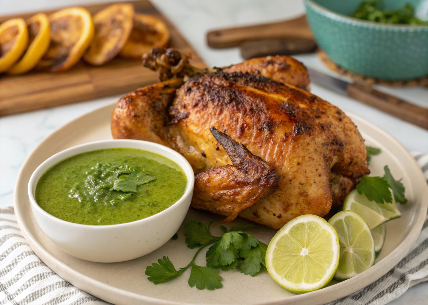 Peruvian Roast Chicken with Green Sauce (Pollo a la Brasa)