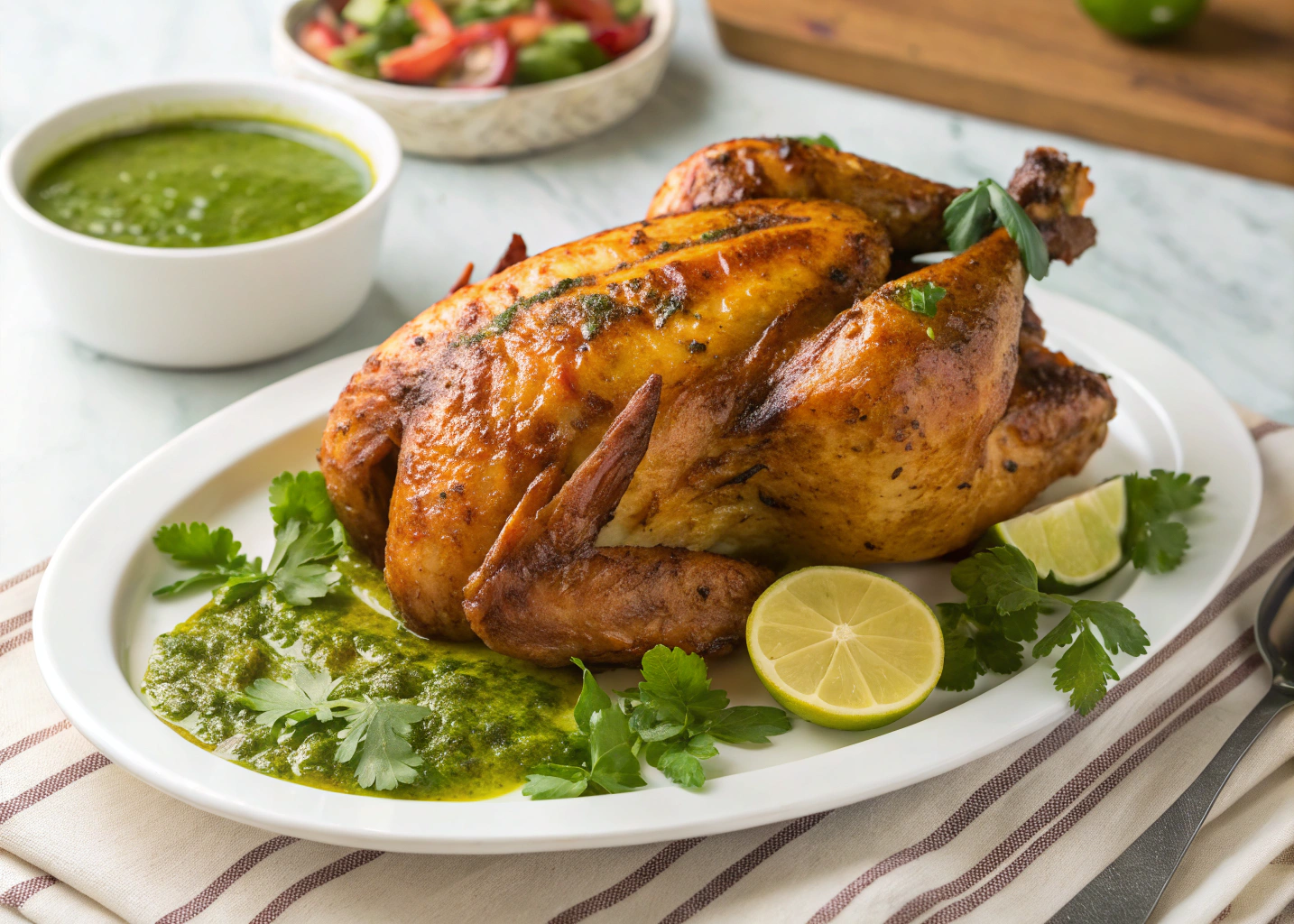 Peruvian Roast Chicken with Green Sauce (Pollo a la Brasa)