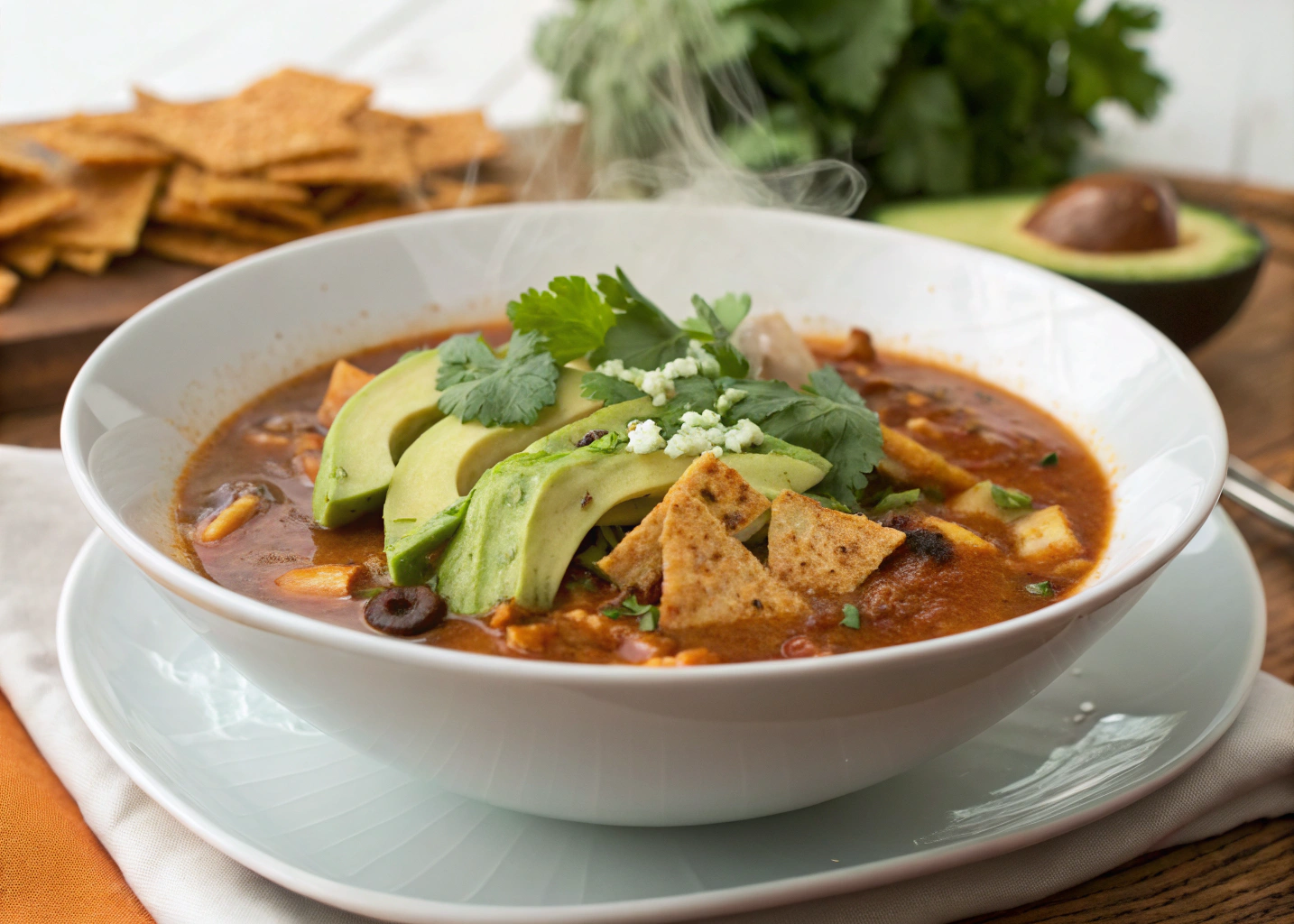 Poblano Chicken Tortilla Soup With Smoky Heat and Crunchy Toppings