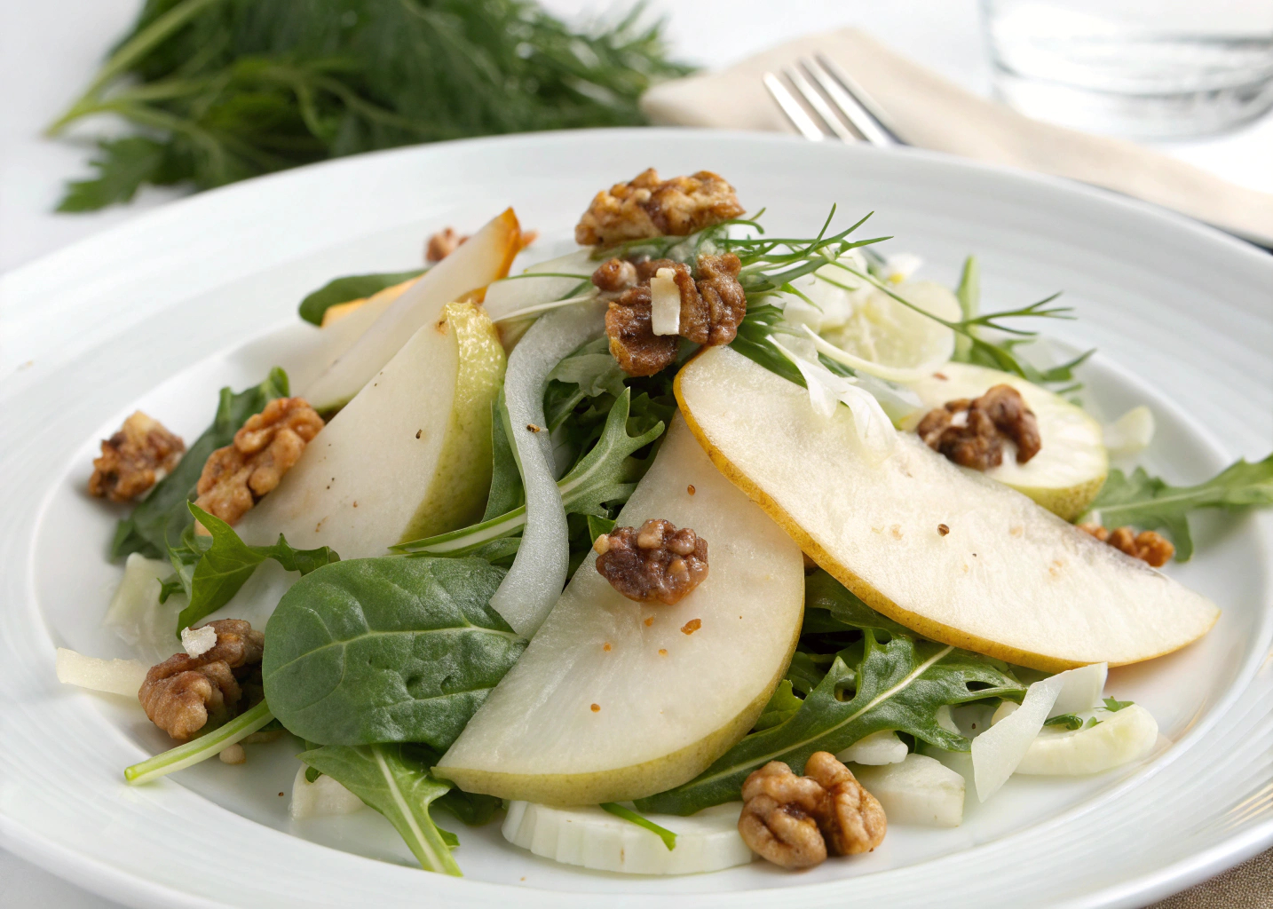 Salad Greens with Pears, Fennel & Walnuts: A Light & Refreshing Dish