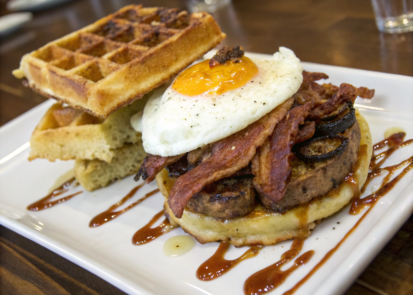 Savory Maple Bacon Waffle Burger with Fried Egg