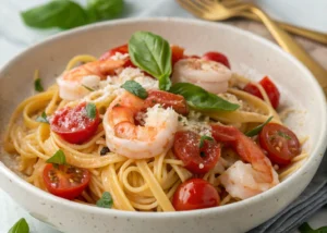 Shrimp and Burst Cherry Tomato Pasta: A Light Yet Flavorful Dish