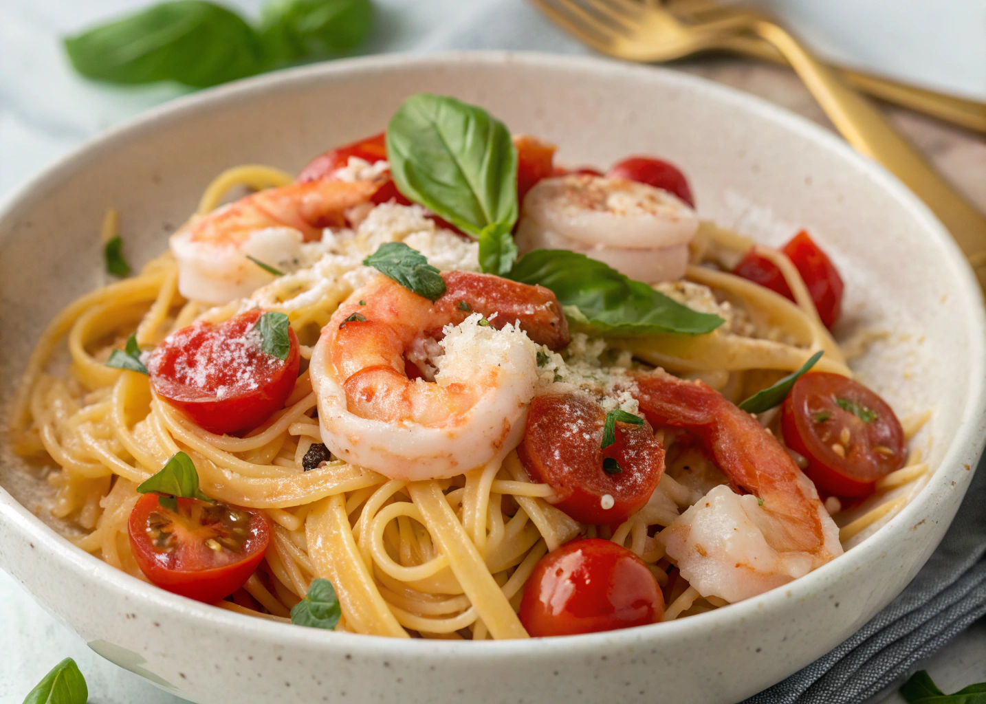 Shrimp and Burst Cherry Tomato Pasta