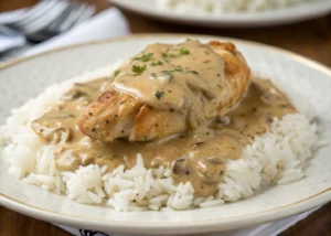 Smothered Chicken and Rice With Creamy Gravy and Southern Comfort