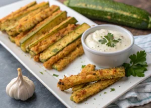 Crispy Air Fryer Zucchini Fries with Zingy Garlic Dip