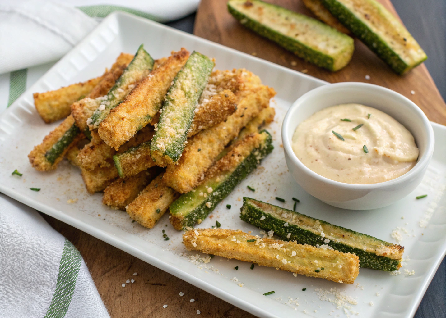 Crispy Air Fryer Zucchini Fries with Zingy Garlic Dip