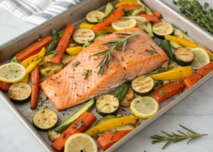 My Go-To Sheet Pan Salmon with Lemon Herb Veggies