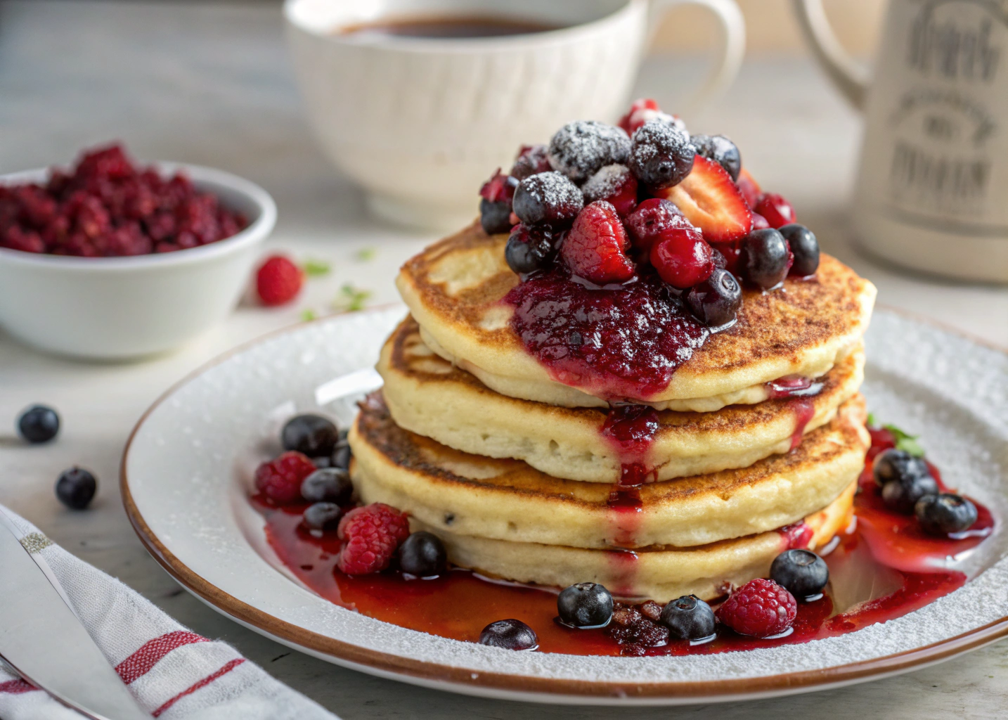 Fluffy Buttermilk Pancakes with Berry Compote: Weekend Brunch Dreams