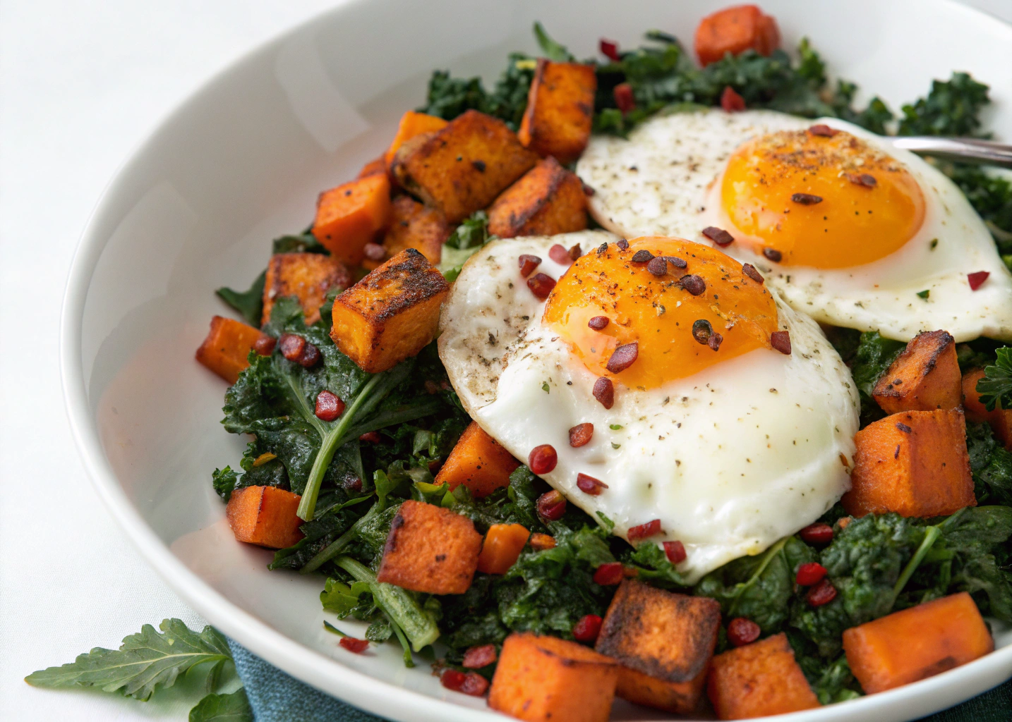 My Favorite Sweet Potato and Kale Hash with Fried Eggs