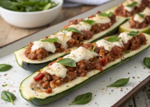 Stuffed Zucchini Boats with Spicy Sausage and Ricotta