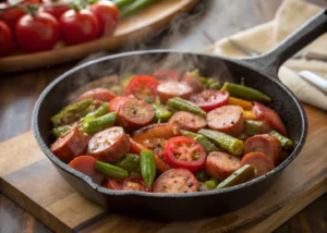 This Tomato Skillet with Okra and Sausage is My Favorite Quick Lunch