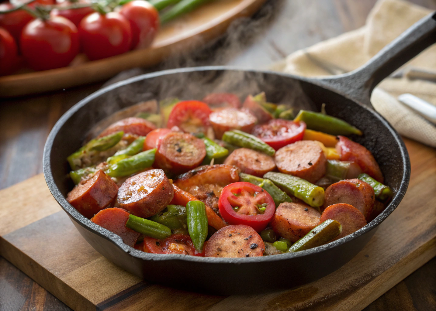 This Tomato Skillet with Okra and Sausage is My Favorite Quick Lunch
