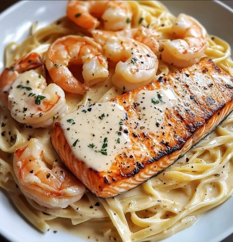 Curated visual reference: Picture Idea: Creamy Garlic Seafood Pasta The Perfect Salmon And Shrimp Pairing